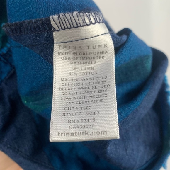 Trina Turk Linen Cotton V Neck Sleeveless Dress in Blue Size Small - Picture 4 of 4